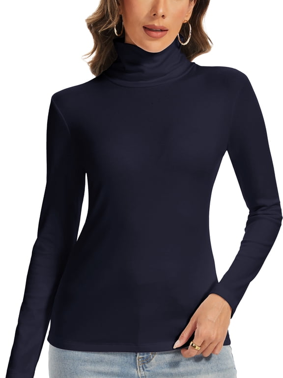 Women's Turtle Neck Long Sleeve Tops Fleeced Lined Casual Basic Thermal Base Layer T-Shirts