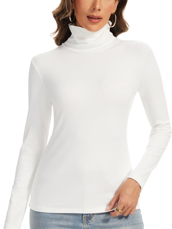 Women's Turtle Neck Long Sleeve Tops Fleeced Lined Casual Basic Thermal Base Layer T-Shirts