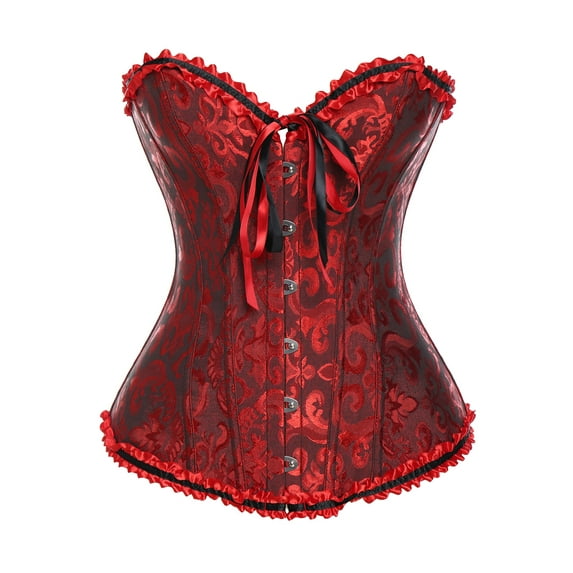MISS MOLY Womens Floral Black Lace Trim Corset Overbust Waist Cincher Bustier Top with G-string Plus Size