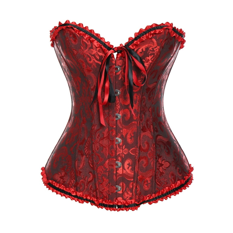 Womens floral black lace trim corset overbust waist cincher bustier top 2025