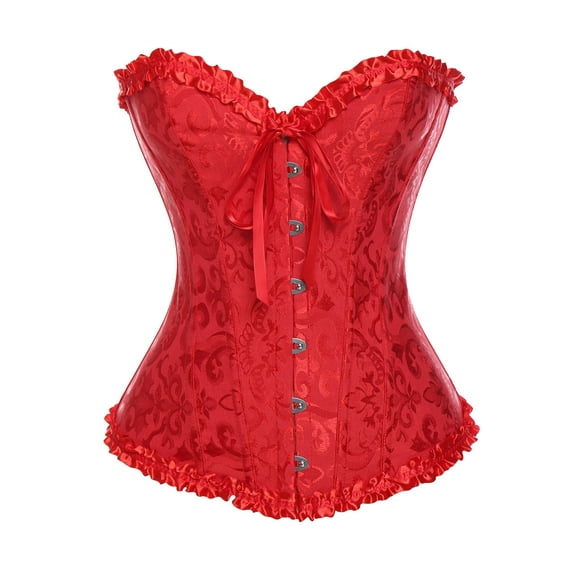 MISS MOLY Womens Floral Black Lace Trim Corset Overbust Waist Cincher Bustier Top with G-string Plus Size