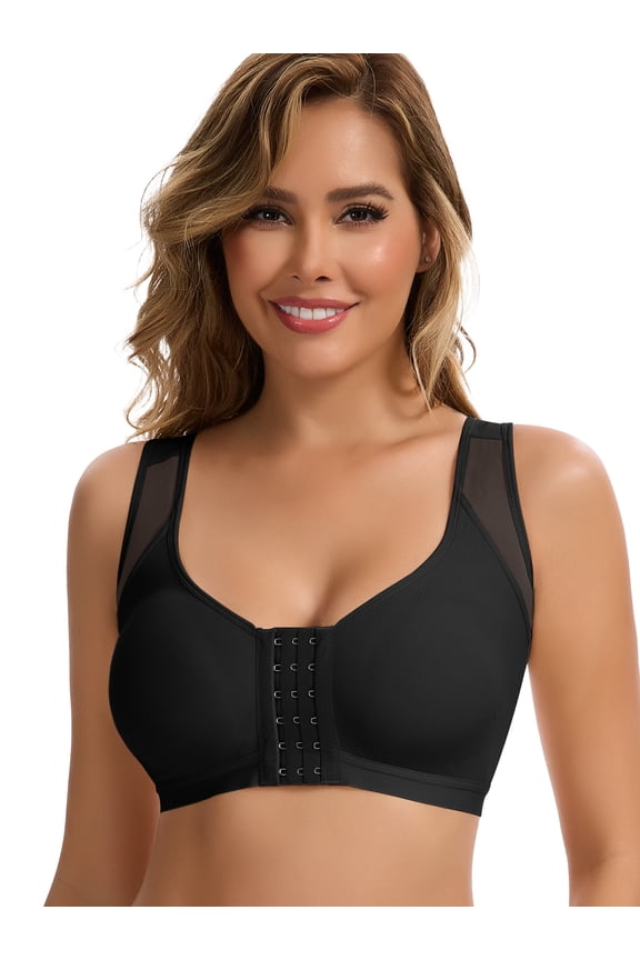 Womens' Front Closure Support Bra Everyday Bra with Adjustable Strap Wirefree Posture Corrector
