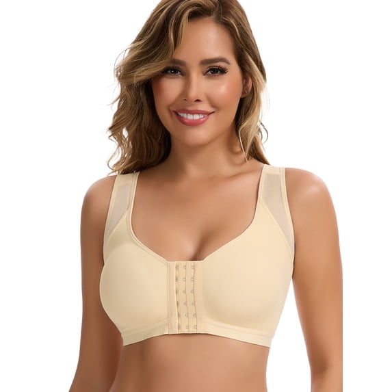 MISS MOLY Womens' Front Closure Support Bra Everyday Bra with Adjustable Strap Wirefree Posture Corrector