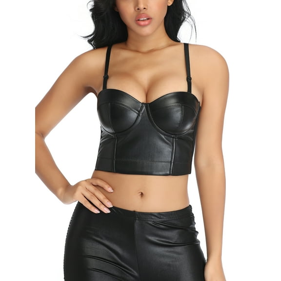 MISS MOLY Womens PU Leather Bustier Crop Top Gothic Punk Push Up Women's Corset Top Bra