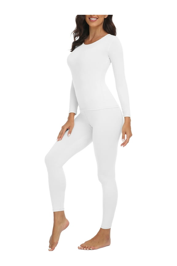 Womens Thermal Underwear Sets Scoop Neck Shirt Tummy Slimming Shapewear Long Sleeve Baselayer