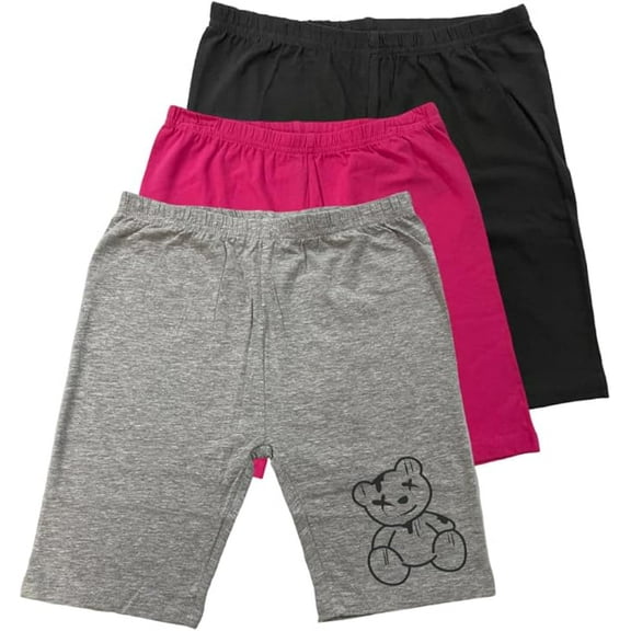 MISS POPULAR 3-Pack Girls Biker Shorts Soft Comfortable Cotton Spandex Elastic Waistband Cute Designs Sizes 4-16
