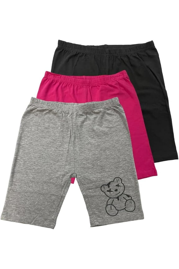 3-Pack Girls Biker Shorts Soft Comfortable Cotton Spandex Elastic Waistband Cute Designs Sizes 4-16