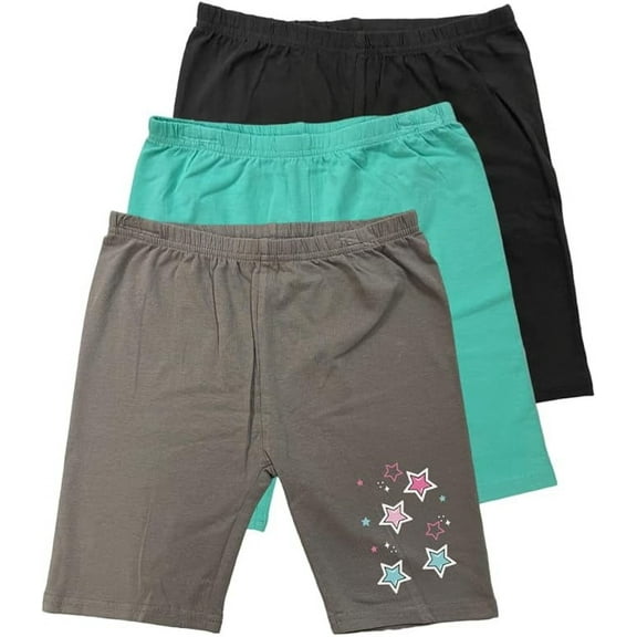 MISS POPULAR 3-Pack Girls Biker Shorts Soft Comfortable Cotton Spandex Elastic Waistband Cute Designs Sizes 4-16