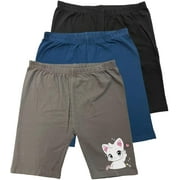 MISS POPULAR 3-Pack Girls Biker Shorts Soft Comfortable Cotton Spandex Elastic Waistband Cute Designs Sizes 4-16