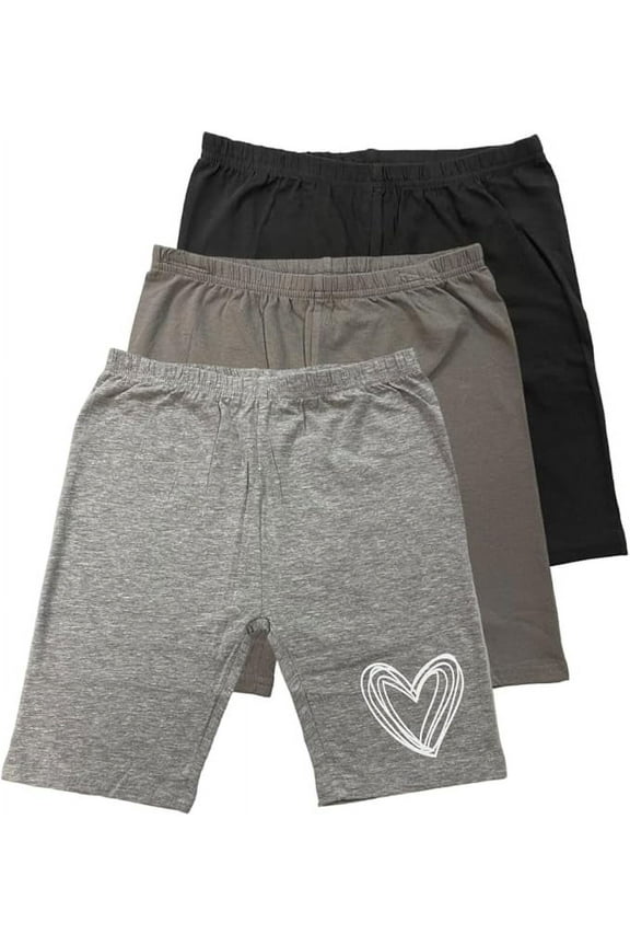 3-Pack Girls Biker Shorts Soft Comfortable Cotton Spandex Elastic Waistband Cute Designs Sizes 4-16