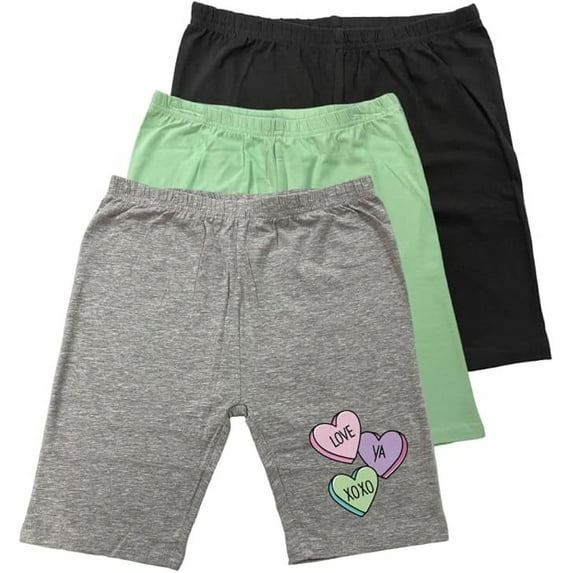 MISS POPULAR 3-Pack Girls Biker Shorts Soft Comfortable Cotton Spandex Elastic Waistband Cute Designs Sizes 4-16