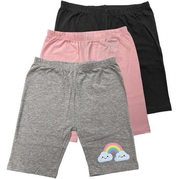 MISS POPULAR 3-Pack Girls Biker Shorts Soft Comfortable Cotton Spandex Elastic Waistband Cute Designs Sizes 4-16