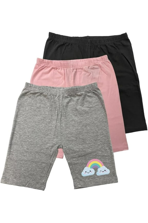 3-Pack Girls Biker Shorts Soft Comfortable Cotton Spandex Elastic Waistband Cute Designs Sizes 4-16