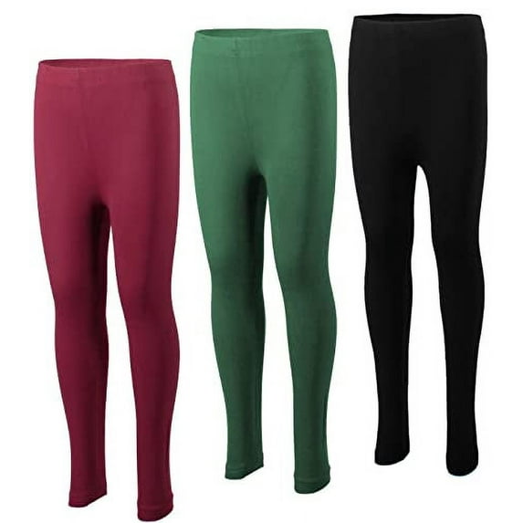 MISS POPULAR 3-Pack Girls Leggings Size 4-16 Soft Comfortable Cotton Spandex with Elastic Waistband Many Colors