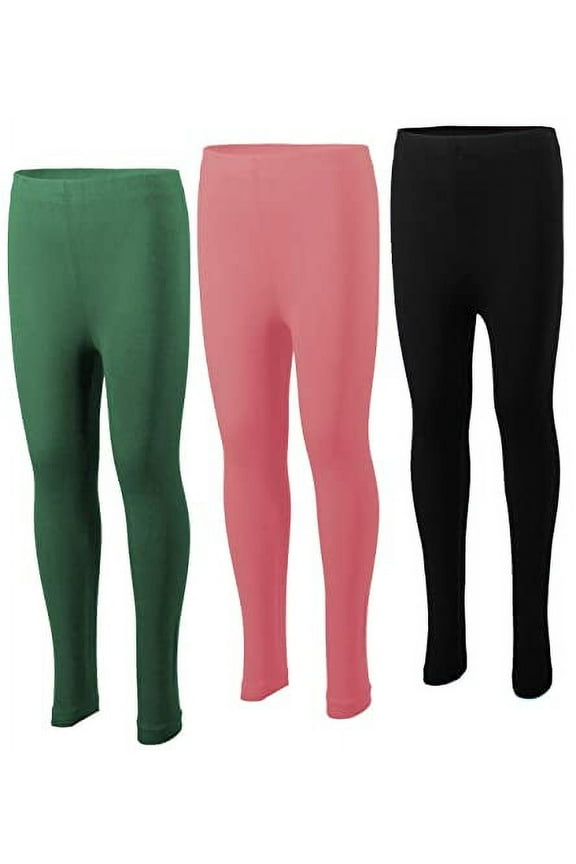 3-Pack Girls Leggings Size 4-16 Soft Comfortable Cotton Spandex with Elastic Waistband Many Colors