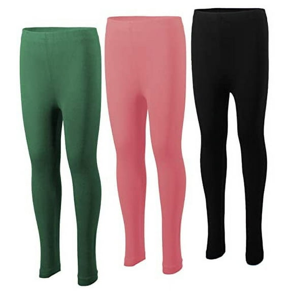 MISS POPULAR 3-Pack Girls Leggings Size 4-16 Soft Comfortable Cotton Spandex with Elastic Waistband Many Colors