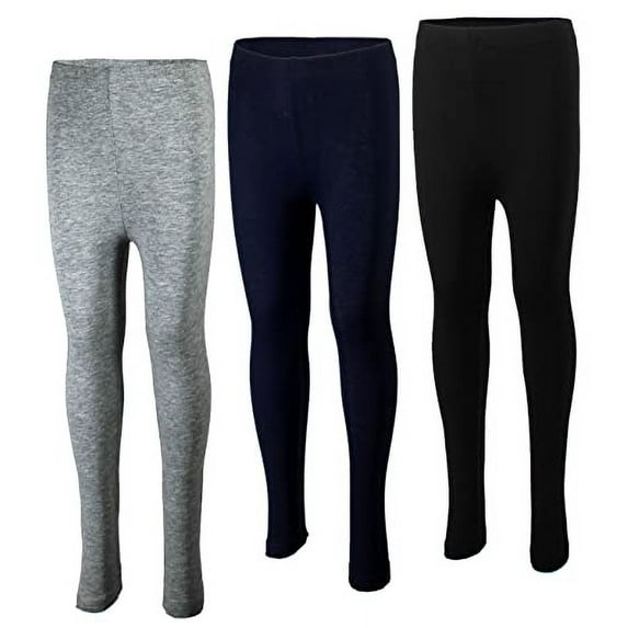 MISS POPULAR 3-Pack Girls Leggings Size 4-16 Soft Comfortable Cotton Spandex with Elastic Waistband Many Colors