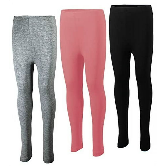 MISS POPULAR 3-Pack Girls Leggings Size 4-16 Soft Comfortable Cotton Spandex with Elastic Waistband Many Colors
