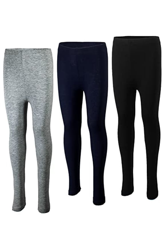 3-Pack Girls Leggings Size 4-16 Soft Comfortable Cotton Spandex with Elastic Waistband Many Colors