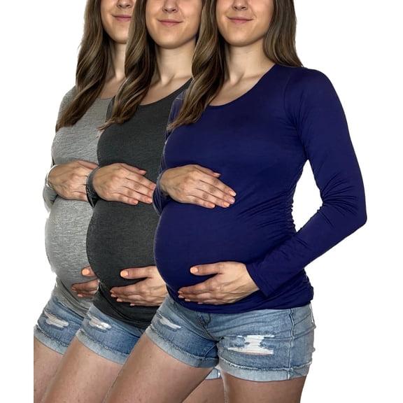 MISS POPULAR 3 Pack Maternity Long Sleeve Shirts Assorted Styles and Colors