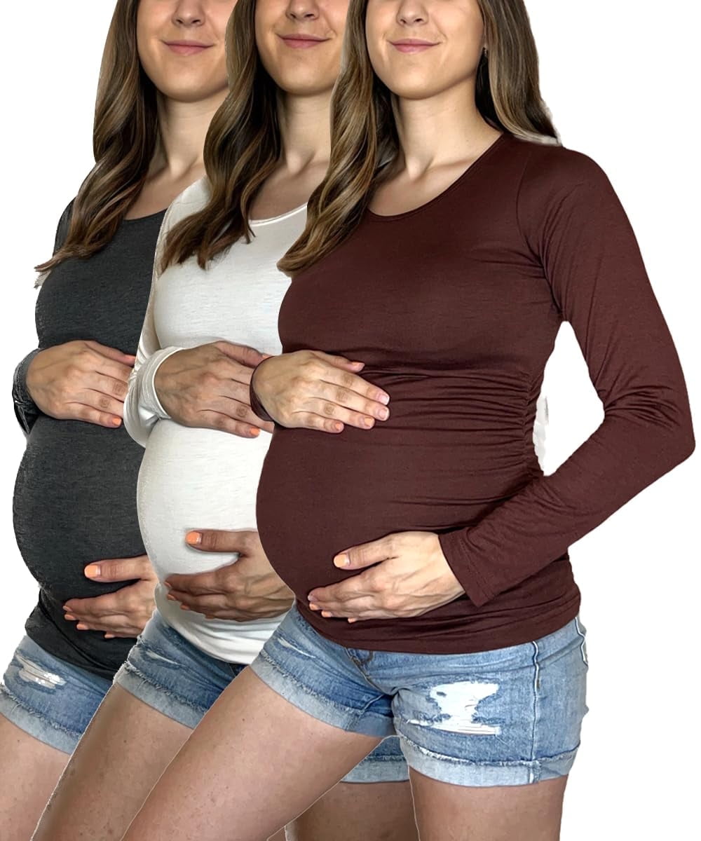MISS POPULAR 3 Pack Maternity Long Sleeve Shirts Assorted Styles and Colors