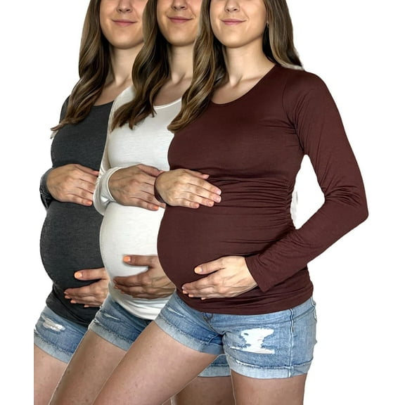 MISS POPULAR 3 Pack Maternity Long Sleeve Shirts Assorted Styles and Colors