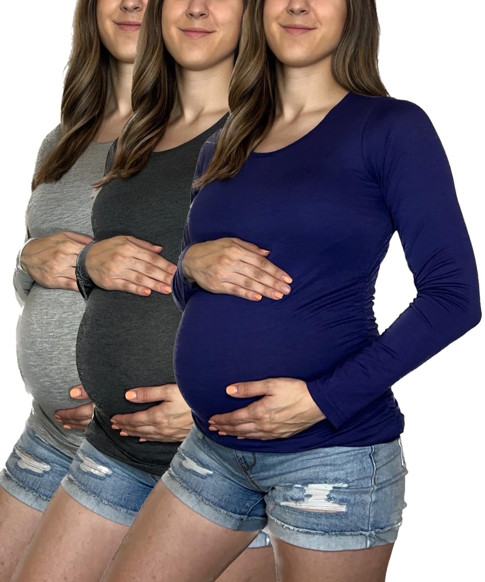 MISS POPULAR 3 Pack Maternity Long Sleeve Shirts Assorted Styles and Colors