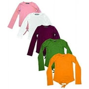 MISS POPULAR 5-Pack Girls Kids Long Sleeve T Shirt with Tie Front Cotton Crew Neck Soft Fabric Many Colors Size 4-16