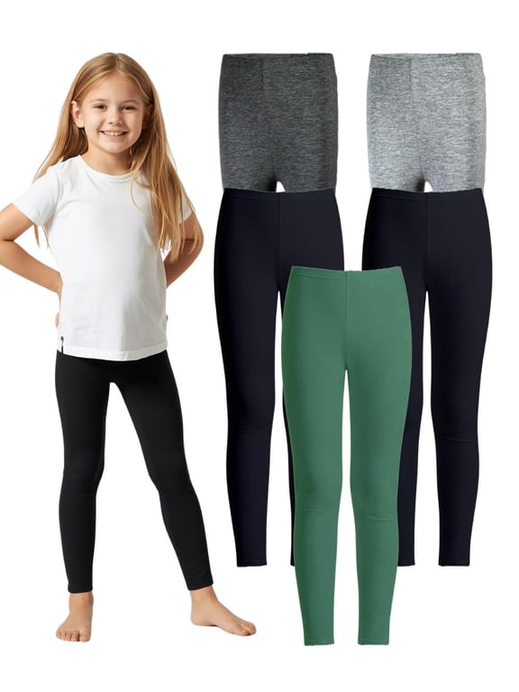 5-Pack Girls Leggings Sizes 4-16 Soft Comfortable Cotton Spandex with Elastic Waistband