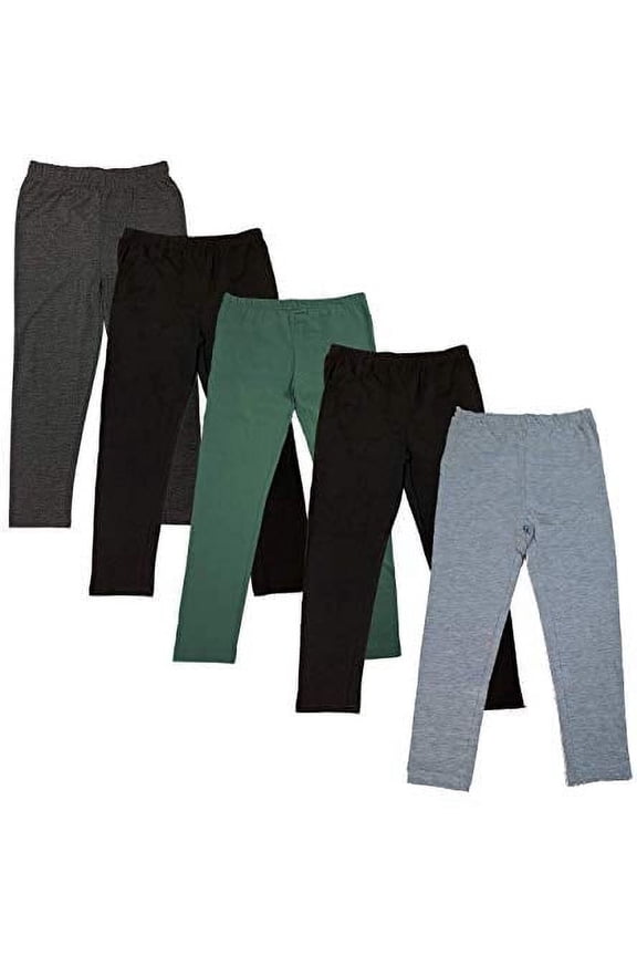Girls 5-Pack Leggings – Soft Stretchy Cotton-Blend Everyday Pants, Sizes 4–16