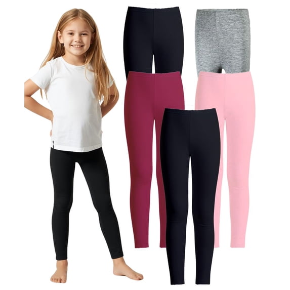 MISS POPULAR 5-Pack Girls Leggings Sizes 4-16 Soft Comfortable Cotton Spandex with Elastic Waistband