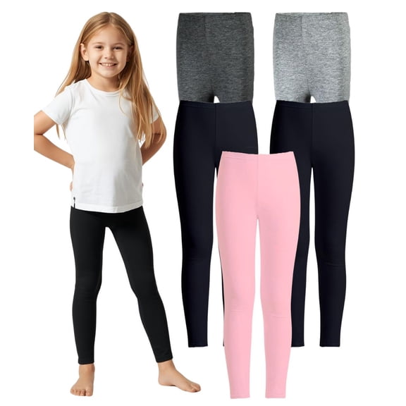 MISS POPULAR 5-Pack Girls Leggings Sizes 4-16 Soft Comfortable Cotton Spandex with Elastic Waistband