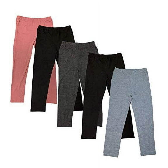 MISS POPULAR 5-Pack Girls Leggings Sizes 4-16 Soft Comfortable Cotton Spandex with Elastic Waistband Many Colors