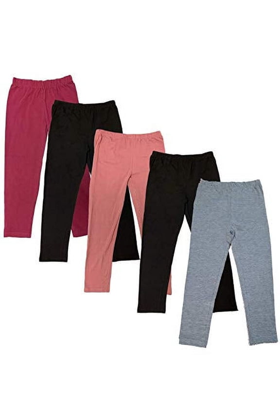 5-Pack Girls Leggings Sizes 4-16 Soft Comfortable Cotton Spandex with Elastic Waistband Many Colors