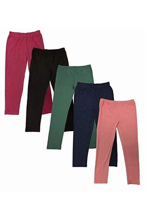 5-Pack Girls Leggings Sizes 4-16 Soft Comfortable Cotton Spandex with Elastic Waistband Many Colors