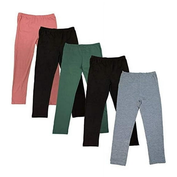 MISS POPULAR 5-Pack Girls Leggings Sizes 4-16 Soft Comfortable Cotton Spandex with Elastic Waistband Many Colors