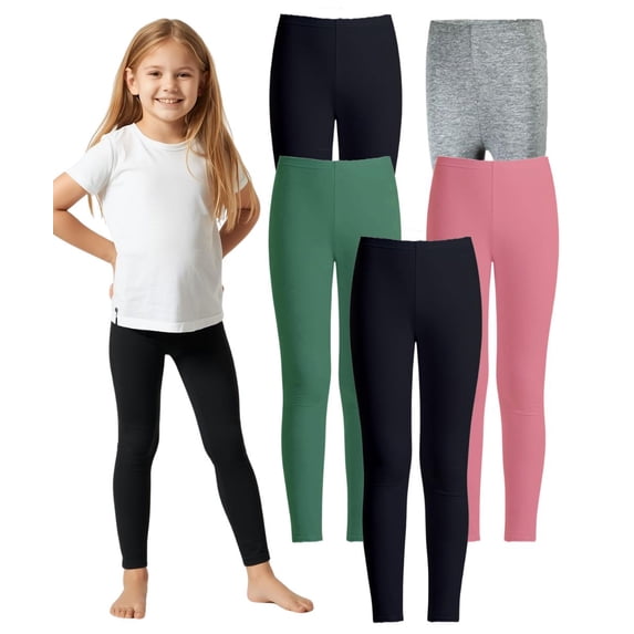 MISS POPULAR 5-Pack Girls Leggings Sizes 4-16 Soft Comfortable Cotton Spandex with Elastic Waistband