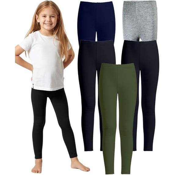 MISS POPULAR 5-Pack Girls Leggings Sizes 4-16 Soft Comfortable Cotton Spandex with Elastic Waistband