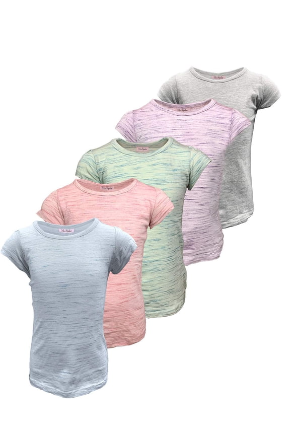5-Pack Girls Space-Dye Marble T-Shirts, Many Colors Sizes 2T-18