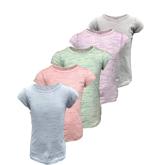 MISS POPULAR 5-Pack Girls Space-Dye Marble T-Shirts, Many Colors Sizes 2T-19