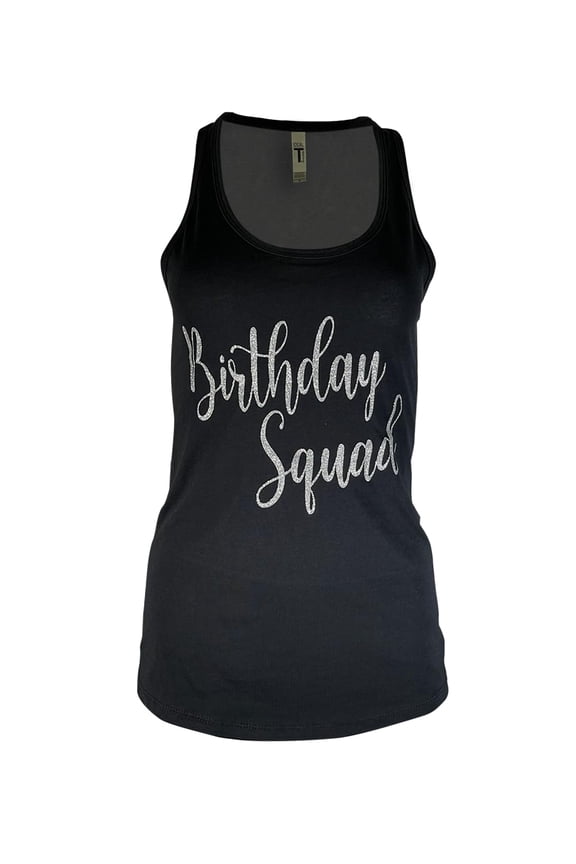 Birthday Tank Top for Women with Chest Print| Glitter Birthday Girl, Queen, Squad, Its My Birthday | Sizes S-3XL (US, Alpha, Large, Regular, Regular, Birthday Squad - Silver)