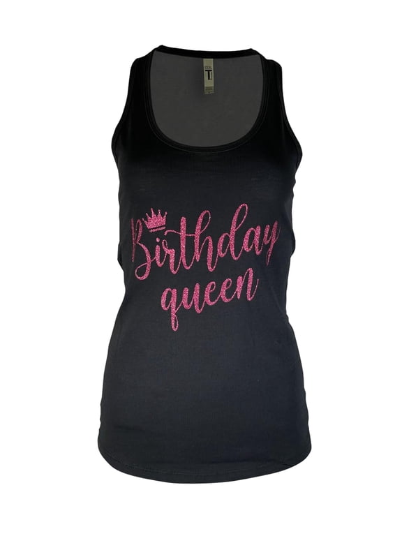 Birthday Tank Top for Women with Chest Print| Glitter Birthday Girl, Queen, Squad, Its My Birthday | Sizes S-3XL (US, Alpha, Small, Regular, Regular, Birthday Queen - Rose Gold)