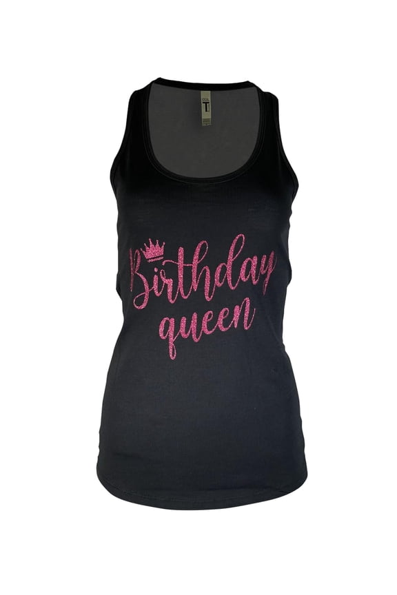 Birthday Tank Top for Women with Chest Print| Glitter Birthday Girl, Queen, Squad, Its My Birthday | Sizes S-3XL (US, Alpha, Small, Regular, Regular, Birthday Queen - Rose Gold)