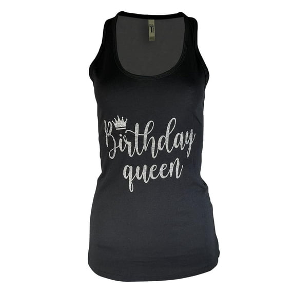 MISS POPULAR Birthday Tank Top for Women with Chest Print| Glitter Birthday Girl, Queen, Squad, Its My Birthday | Sizes S-3XL (US, Alpha, Small, Regular, Regular, Birthday Queen - Silver)