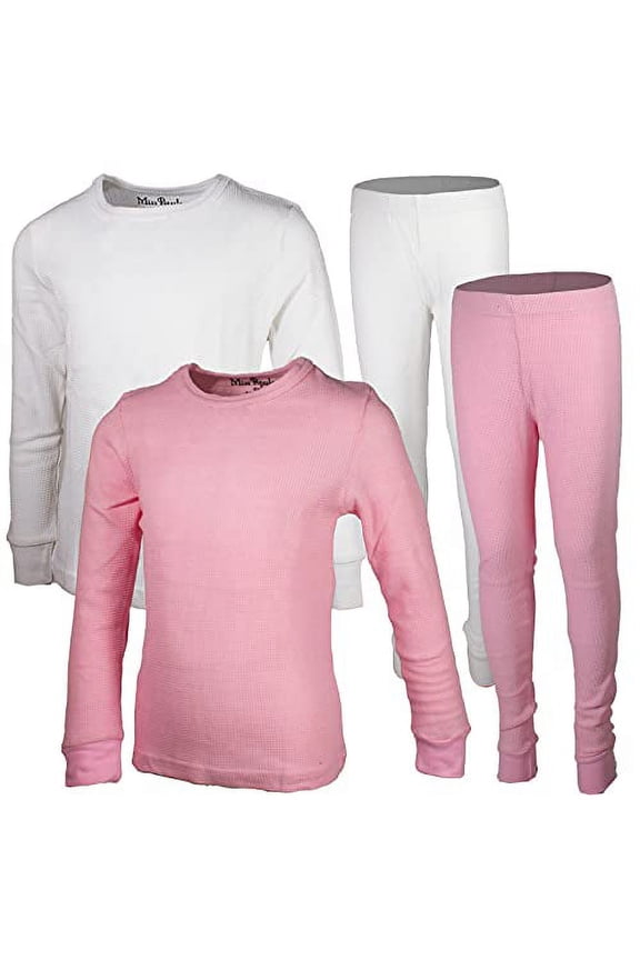 Girls 2-Pack Thermal Waffle Active Base Layer Sets| Long Sleeve Shirt and Pants (Combo A, 14/16)