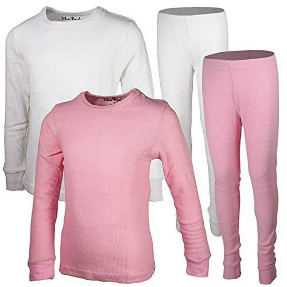 MISS POPULAR Girls 2-Pack Thermal Waffle Active Base Layer Sets| Long Sleeve Shirt and Pants (Combo A, 7/8)