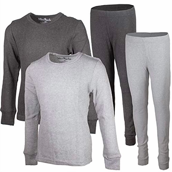 MISS POPULAR Girls 2-Pack Thermal Waffle Active Base Layer Sets| Long Sleeve Shirt and Pants (Combo B, 7/8)