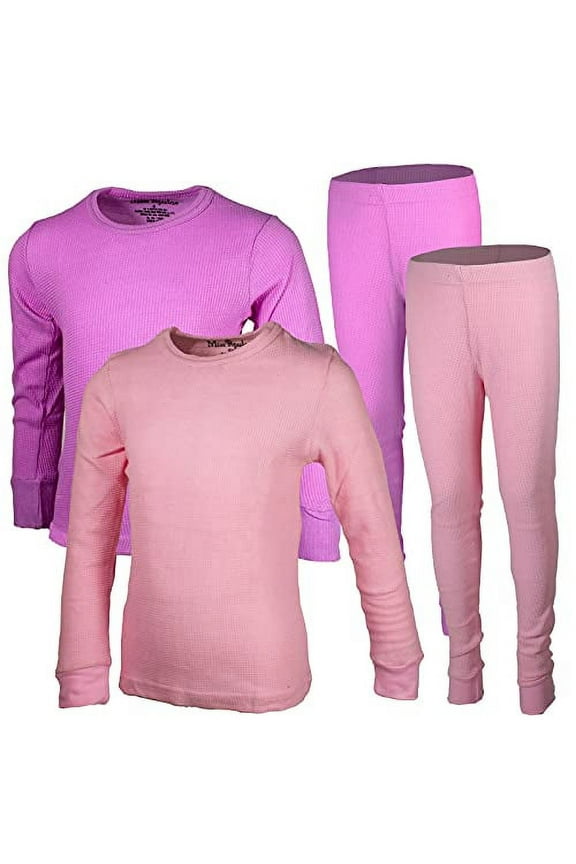 Girls 2-Pack Thermal Waffle Active Base Layer Sets| Long Sleeve Shirt and Pants (Combo C, 10/12)