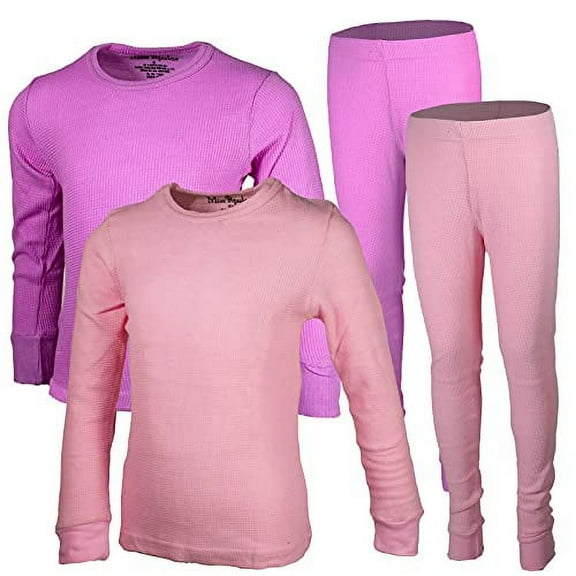 MISS POPULAR Girls 2-Pack Thermal Waffle Active Base Layer Sets| Long Sleeve Shirt and Pants (Combo C, 4T)