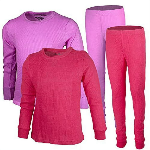 MISS POPULAR Girls 2-Pack Thermal Waffle Active Base Layer Sets| Long Sleeve Shirt and Pants (Combo D, 5/6)